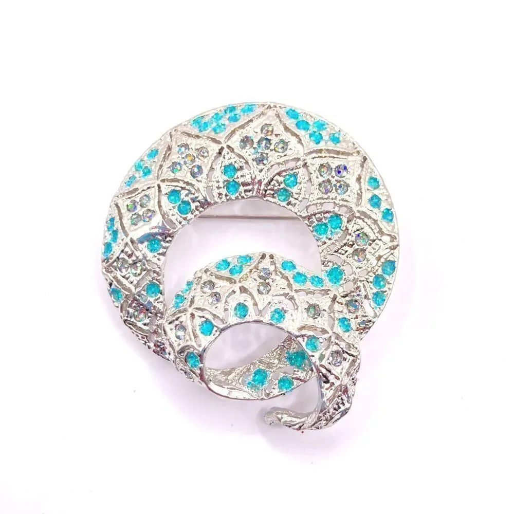 Silver Sparkly Brooch Round Swirl Glitter Lapel Shirt Pin